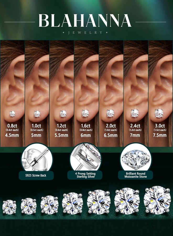 Blahanna أقراط مرصعة بحجر المويسانايت، مطلية بالذهب الأبيض عيار 18 قيراطًا، بقطع دائري لامع، مصنوعة من الفضة الإسترليني عيار 925، مضادة للحساسية، مجوهرات رقيقة من المويسانايت مناسبة للأذن الحساسة، لون D، نقاء VVS1، للنساء والرجال، 0.8-3 قيراط - Image 2